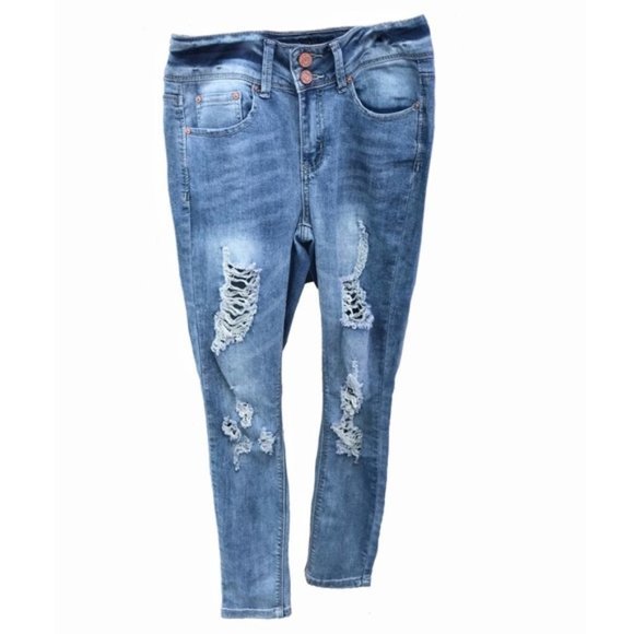 Women's Indigo Reign Distressed Skinny Jeans - Picture 1 of 4